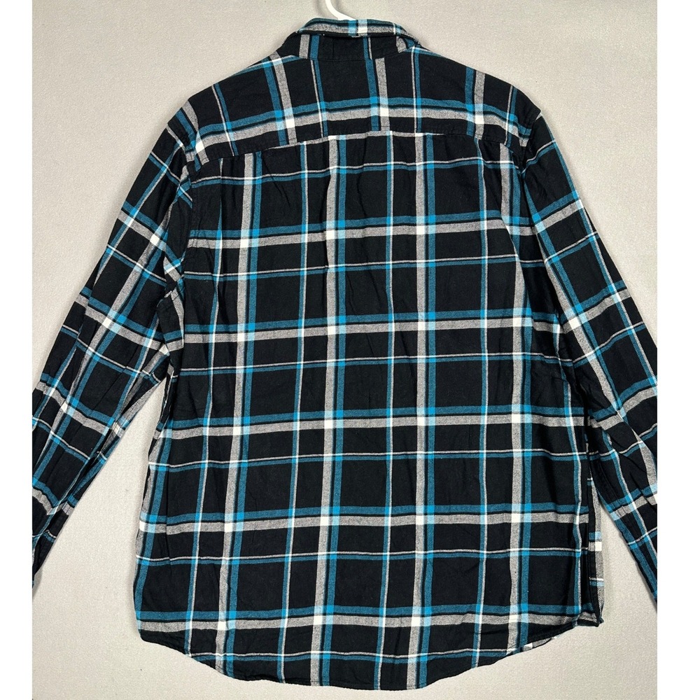 American Eagle Shirt Men XL Classic Fit Black Blue Plaid Flannel Button Down EUC